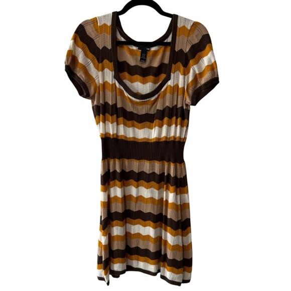 H&M Chevron Striped Short Sleeve Pointelle Knit Dress Brown Multicolor Size M - Picture 6 of 6
